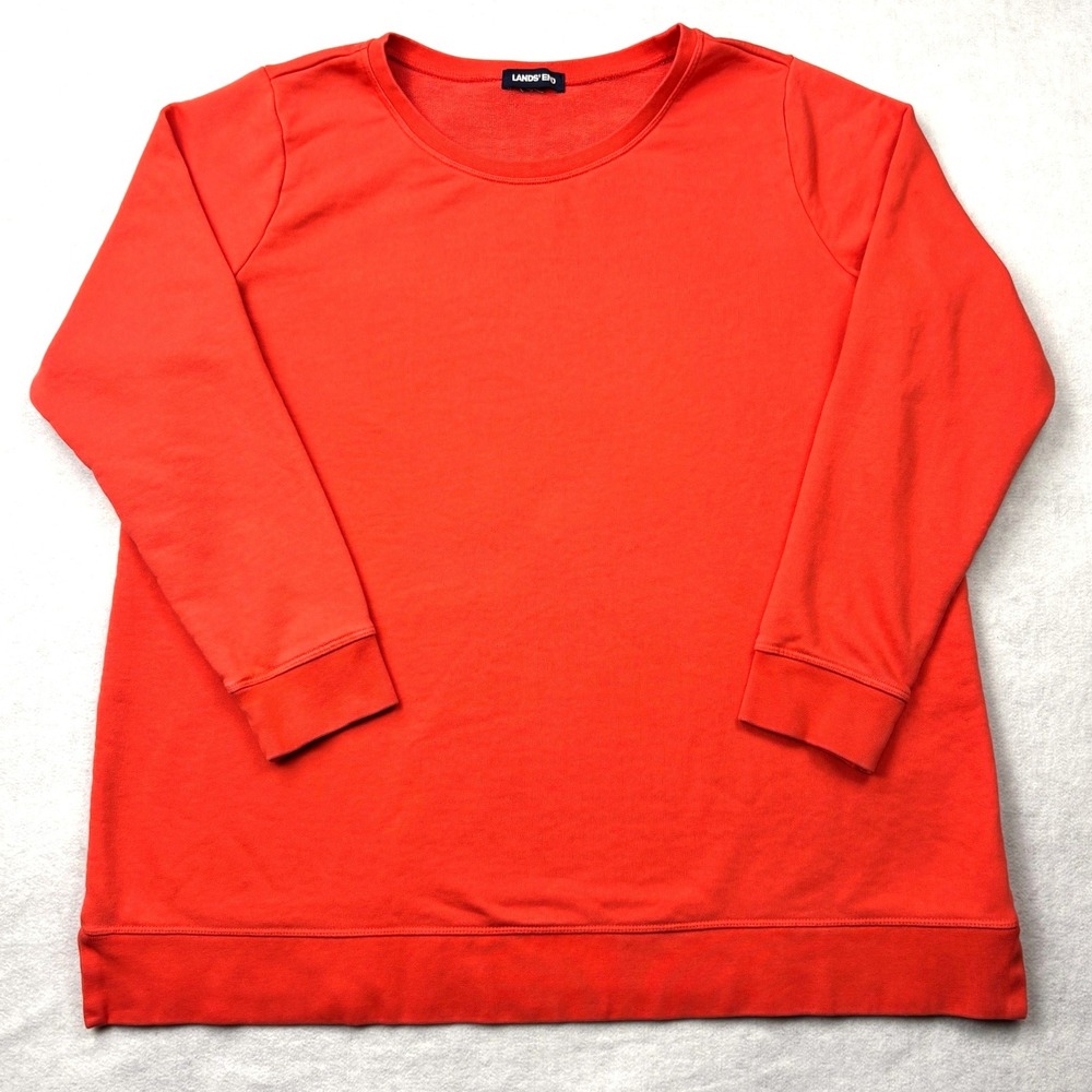 Lands' End Orange French Terry Crewneck Sweatshirt Long Sleeve Pullover 507902